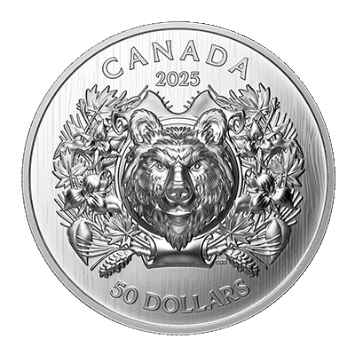 A picture of a 70 gram Heraldic Bear EHR Silver Coin (2025)